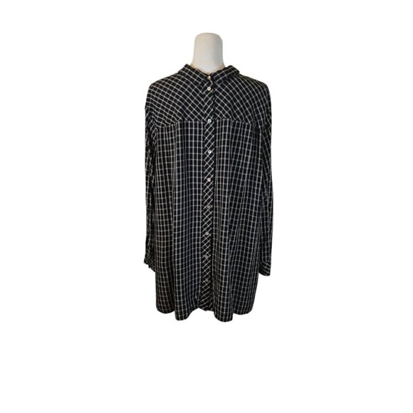J. Jill Plaid Peter Pan Collar Top Women Size 3X Black Button Back Preppy Fall - Picture 2 of 9